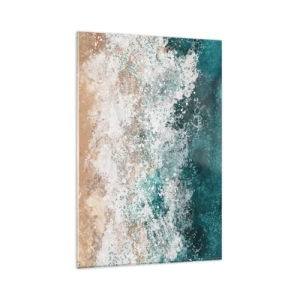 Obraz na szkle - Abstrakcyjna fala morska w turkusowych i beżowych odcieniach - 80x120cm - Morskie opowieści - Nowoczesna dekoracja ścienna do salonu i sypialni ARTTOR