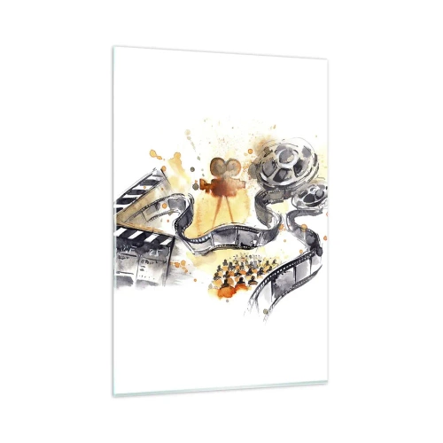 Obraz na szkle - Symbolika kina z filmową taśmą w artystycznej akwareli - 80x120cm - W krainie snów - Nowoczesna dekoracja ścienna do salonu i sypialni ARTTOR