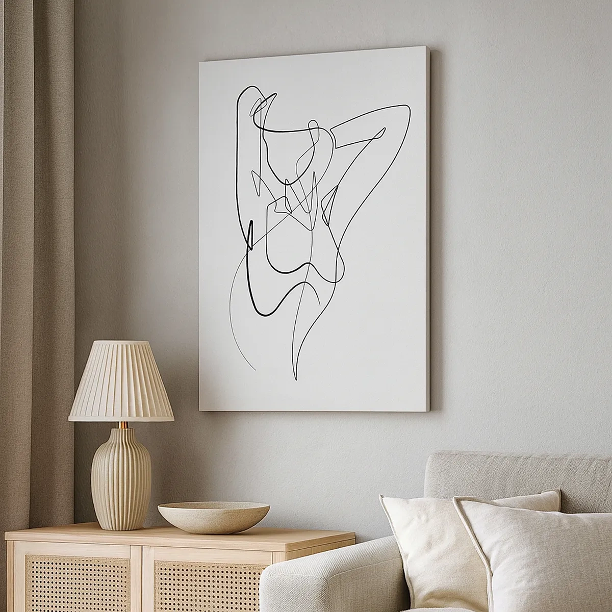 Obraz na płótnie - Minimalistyczny obraz przedstawiający abstrakcyjną sylwetkę z linii - 50x70cm - Naprawdę, jaka jesteś... - Nowoczesna dekoracja ścienna do salonu, kuchni i sypialni ARTTOR