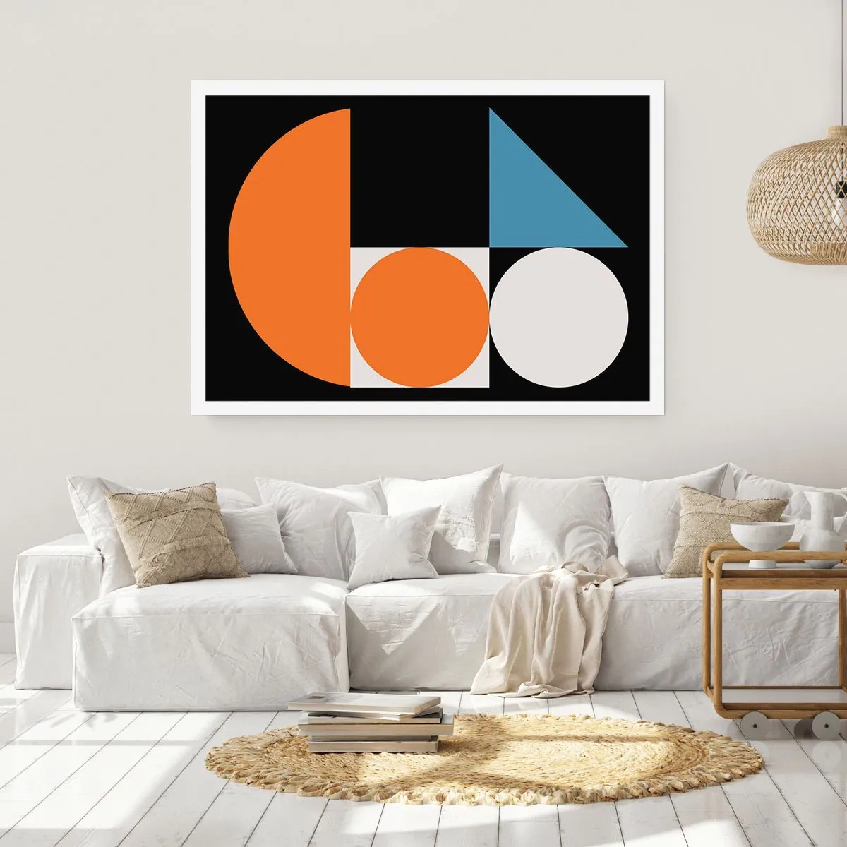 Plakat - Geometryczny wzór z kolorowymi kształtami na czarnym tle - 100x70cm - Układ figurowy - Nowoczesna dekoracja ścienna do salonu i sypialni ARTTOR