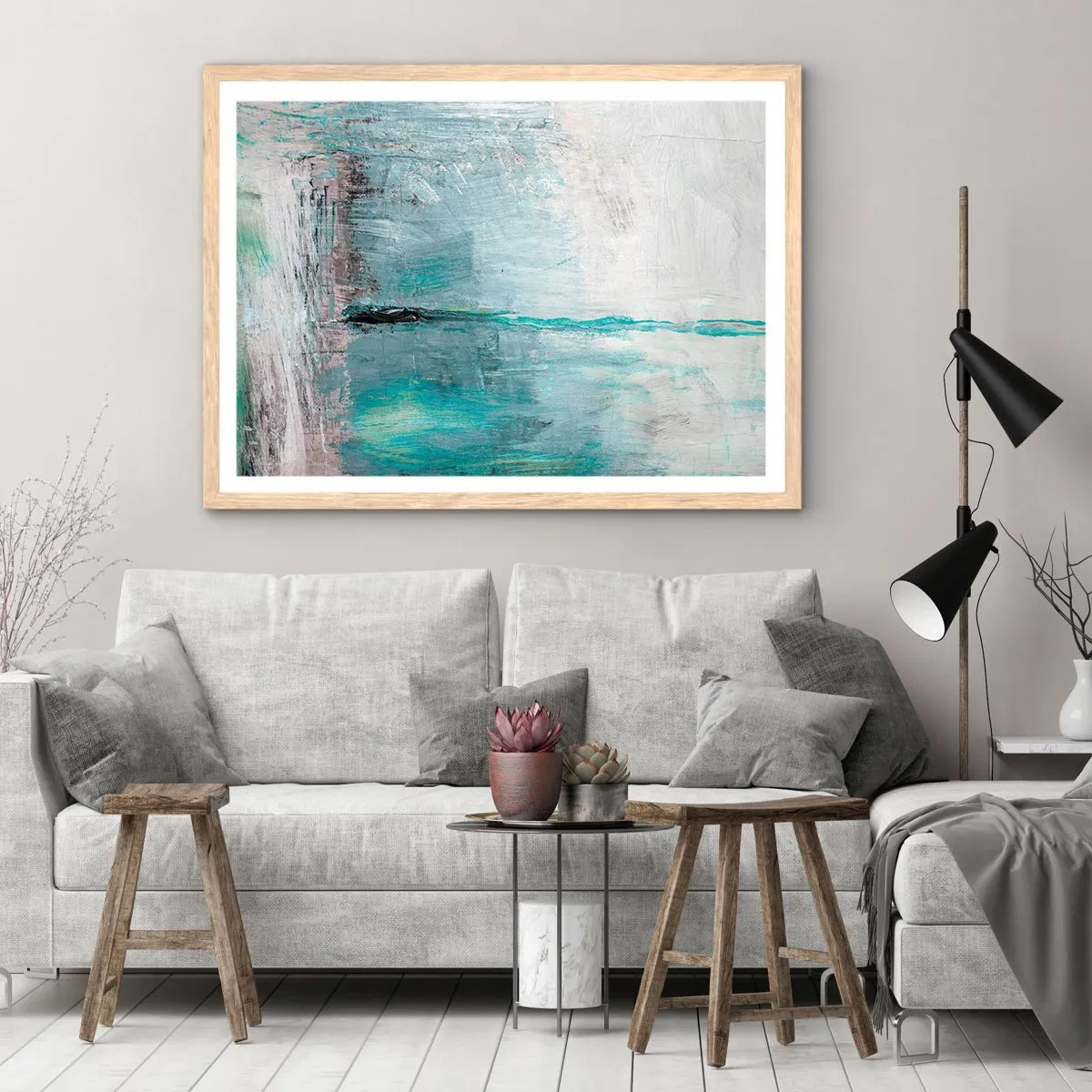 Plakat w ramie jasny dąb - Horyzontalnie w błękicie - 100x70 cm