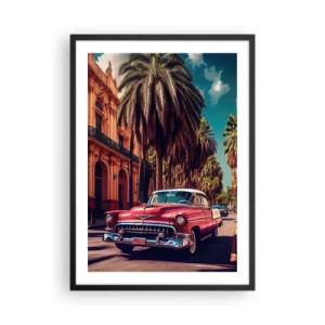 Plakat w czarnej ramie - Klasyczny samochód na tle tropikalnego miasta - 50x70cm - Wciąż jeszcze w Hawanie - Nowoczesna dekoracja ścienna do salonu i sypialni ARTTOR