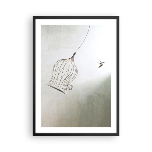 Plakat w czarnej ramie - Ptak opuszczający klatkę w minimalistycznym stylu - 50x70cm - W swoim żywiole - Nowoczesna dekoracja ścienna do salonu i sypialni ARTTOR