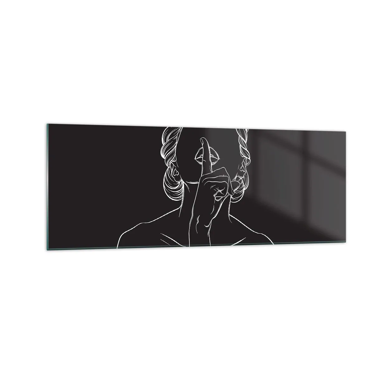 Obraz na szkle - Minimalistyczna sylwetka kobiety na czarnym tle - 140x50cm - Piękno rozkwita w ciszy - Nowoczesna dekoracja ścienna do salonu i sypialni ARTTOR