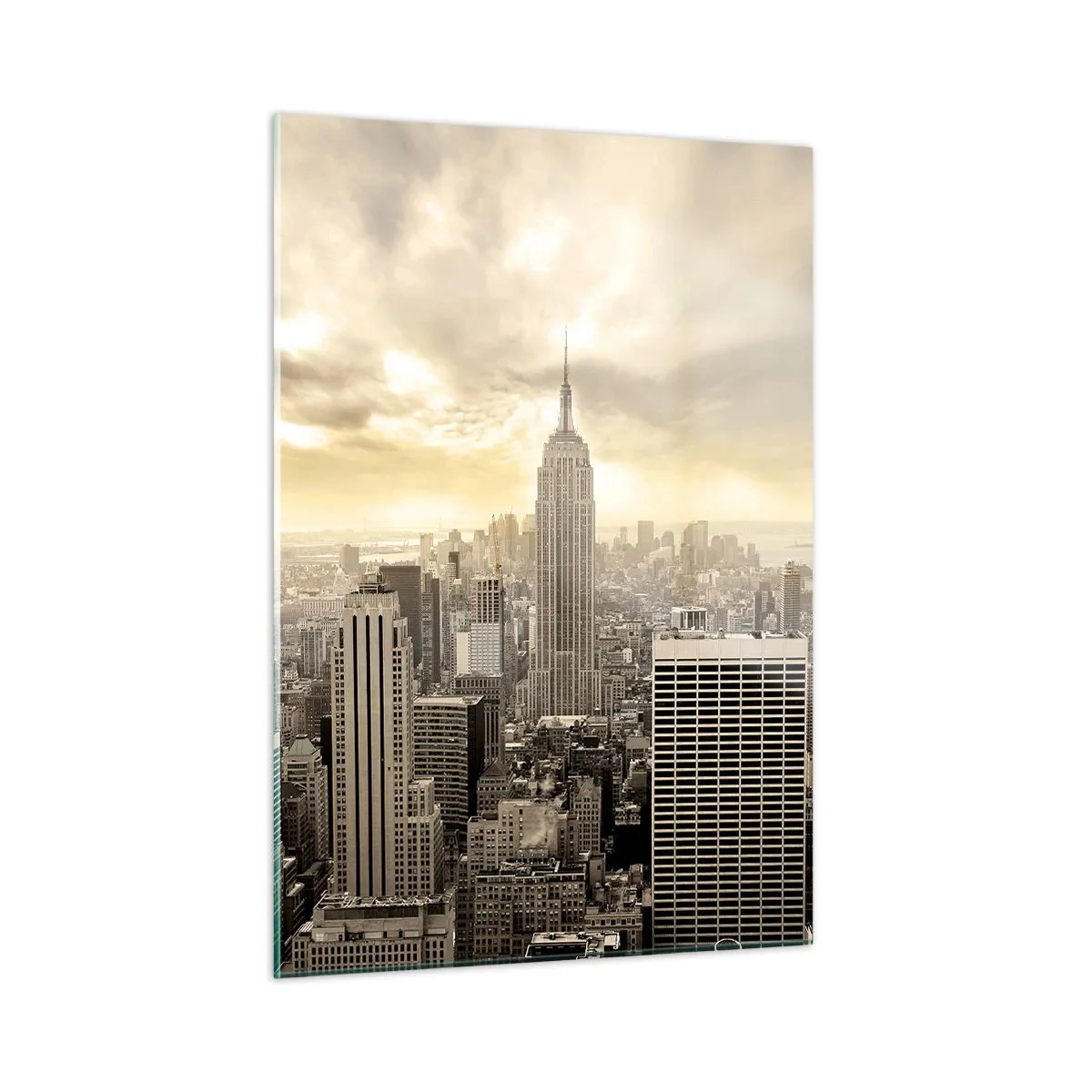 Obraz na szkle - Panorama miasta z wieżowcami i Empire State Building - 50x70cm - Nowy Jork utkany z szarości - Nowoczesna dekoracja ścienna do salonu, kuchni i sypialni ARTTOR
