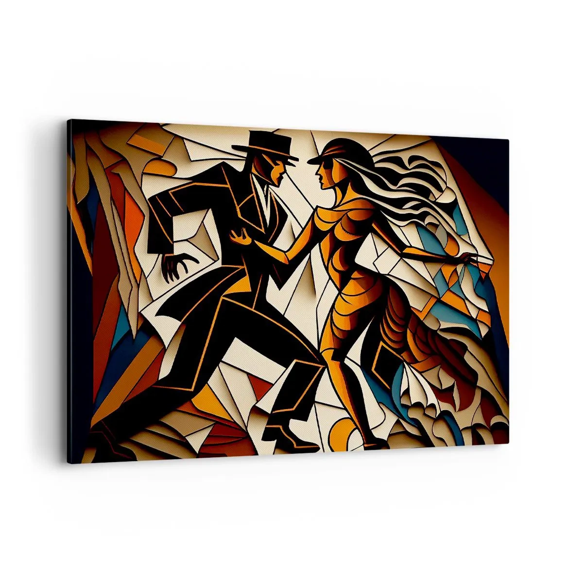 Obraz na płótnie - Dynamiczna para tańcząca w abstrakcyjnej formie - 100x70cm - Taniec pasji i namiętności - Nowoczesna dekoracja ścienna do salonu, kuchni i sypialni ARTTOR