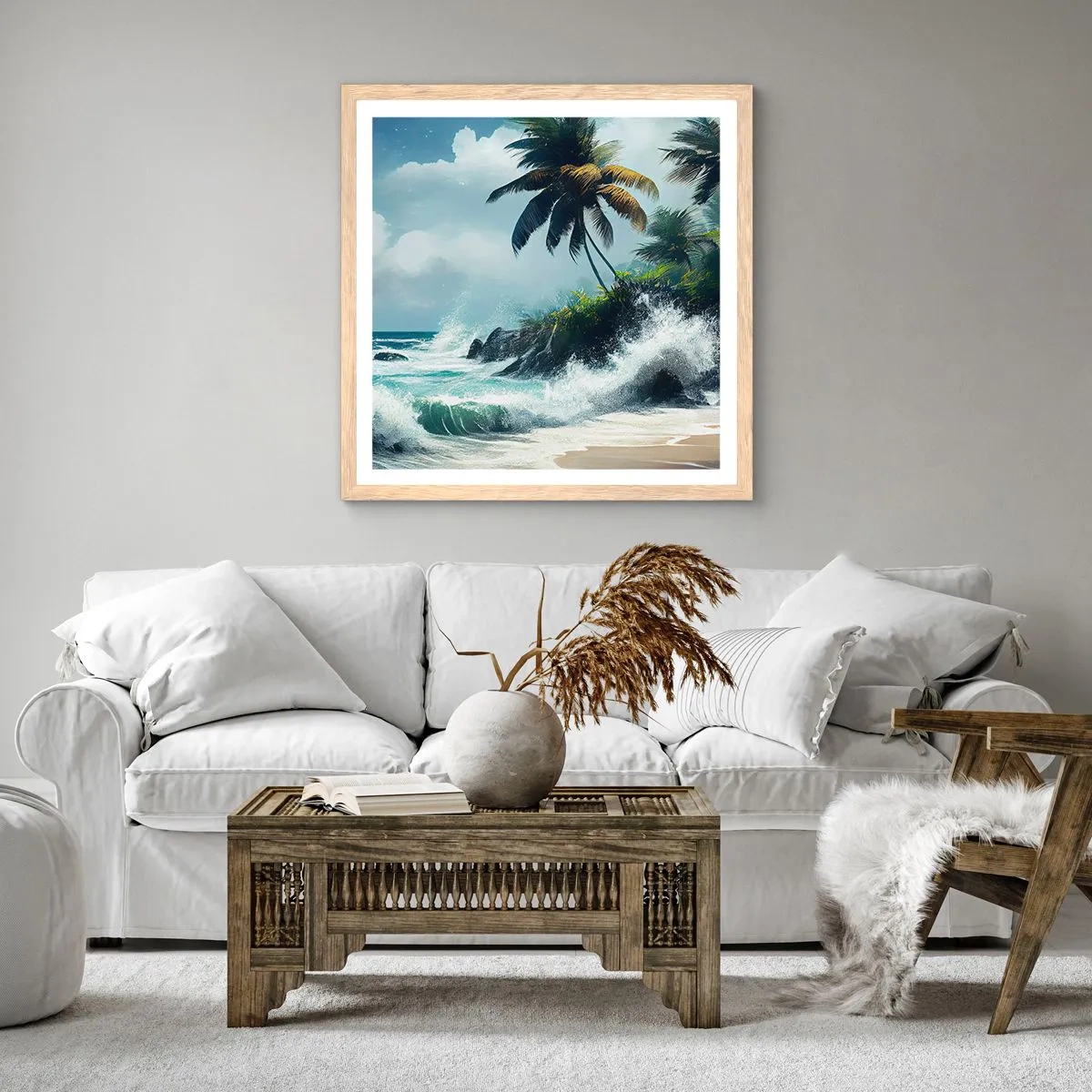 Plakat w ramie jasny dąb - Na tropikalnym brzegu - 40x40 cm