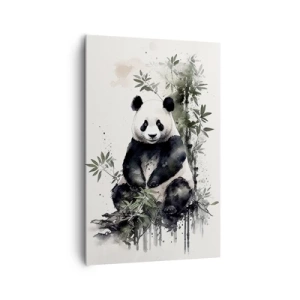 Obraz na płótnie - Urocza panda siedząca wśród bambusowych liści w akwarelowym stylu - 80x120cm - Pozdrowienia z Chin - Nowoczesna dekoracja ścienna do salonu i sypialni ARTTOR