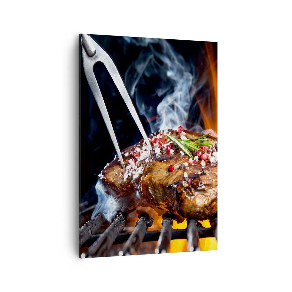 Obraz na płótnie - Grillowany stek na ruszcie z przyprawami - 70x100cm - Soczyste i wonne - Nowoczesna dekoracja ścienna do salonu i sypialni ARTTOR