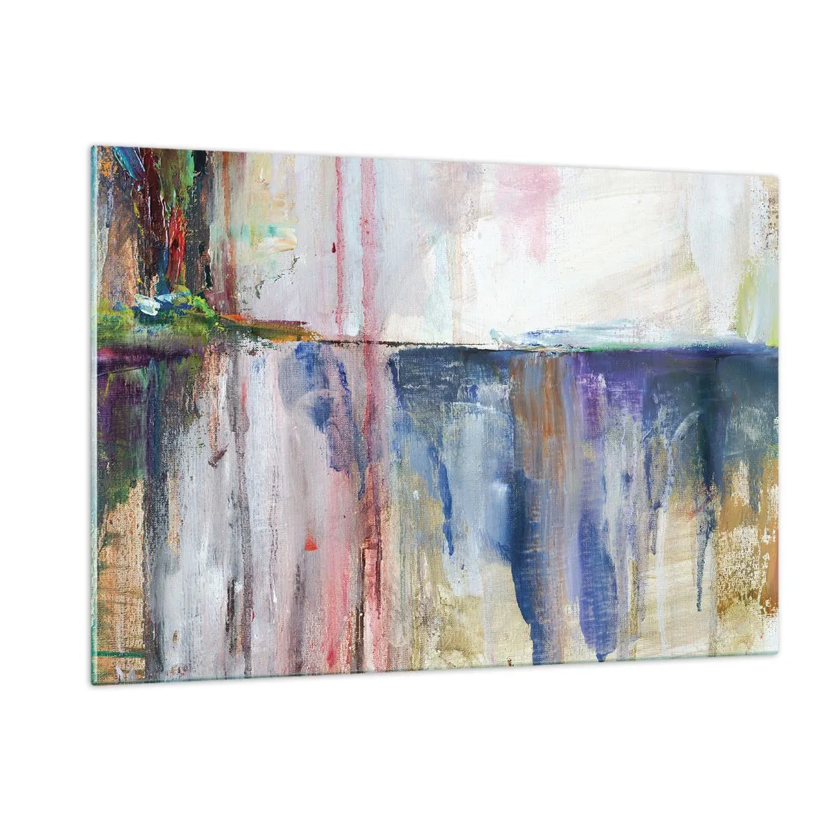Obraz na szkle - Kolorowa abstrakcja z dynamicznymi smugami i teksturą farby - 120x80cm - Barwne wrażenia i skojarzenia - Nowoczesna dekoracja ścienna do salonu, kuchni i sypialni ARTTOR