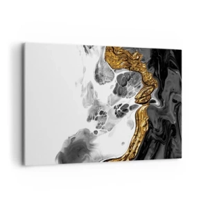 Obraz na płótnie - Abstrakcyjna kompozycja z akcentami złota i czerni - 100x70cm - Kompozycja organiczna - Nowoczesna dekoracja ścienna do salonu, kuchni i sypialni ARTTOR