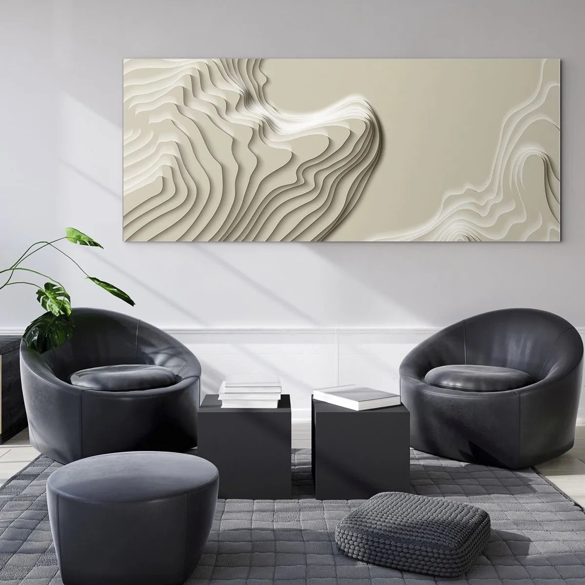 Obraz na szkle - Abstrakcyjny wzór w odcieniach beżu z liniowym efektem - 120x50cm - Topografia sztuki - Nowoczesna dekoracja ścienna do salonu i sypialni ARTTOR