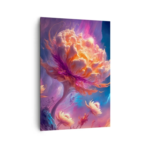 Obraz na płótnie - Fantazyjne kwiaty w kosmicznym krajobrazie - 70x100cm - Inny świat - Nowoczesna dekoracja ścienna do salonu i sypialni ARTTOR