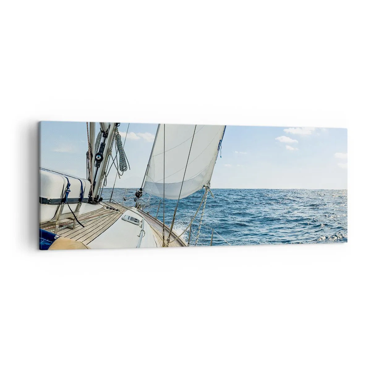 Obraz na płótnie - Żaglówka na spokojnym morzu pod błękitnym niebem - 140x50cm - Ahoj, przygodo - Nowoczesna dekoracja ścienna do salonu i sypialni ARTTOR