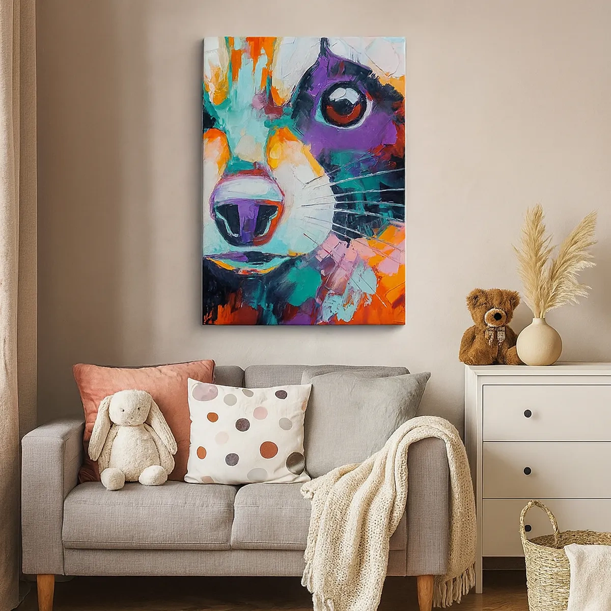 Obraz na płótnie - Kolorowy obraz kota w stylu abstrakcyjnym - 50x70cm - Tylko dobre emocje - Nowoczesna dekoracja ścienna do salonu, kuchni i sypialni ARTTOR