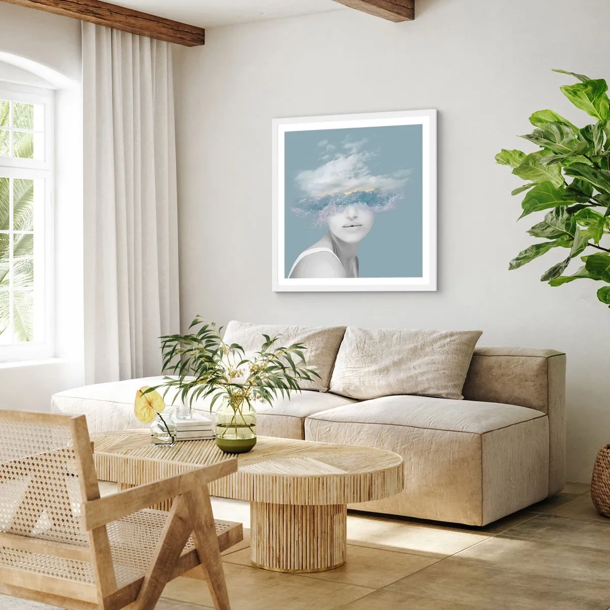 Plakat w białej ramie - Z głową w chmurach - 30x30 cm