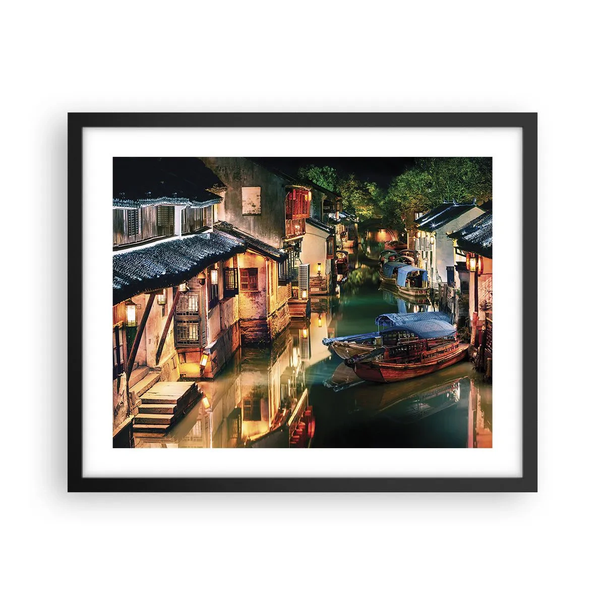 Plakat w czarnej ramie - Wieczór na chińskiej ulicy - 50x40 cm