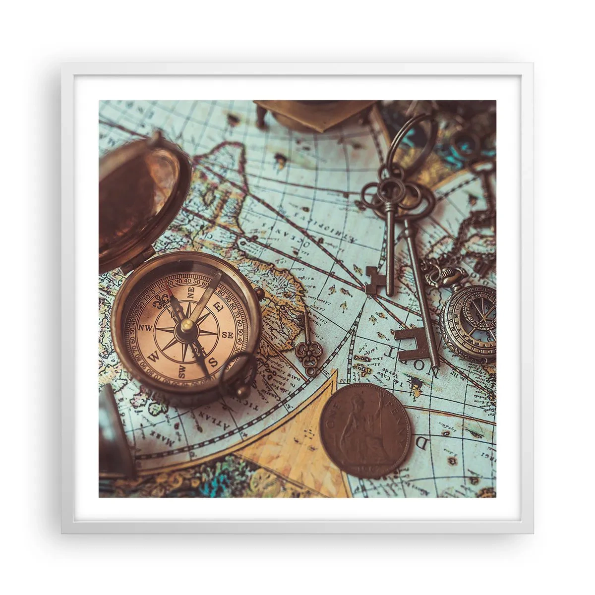 Plakat w białej ramie - Dla poszukiwacza przygód - 60x60 cm