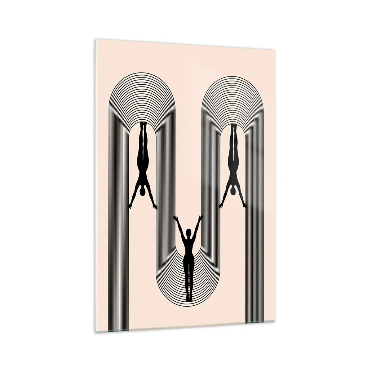 Obraz na szkle - Sylwetki w geometrycznym stylu na beżowym tle - 70x100cm - Do góry nogami - Nowoczesna dekoracja ścienna do salonu i sypialni ARTTOR