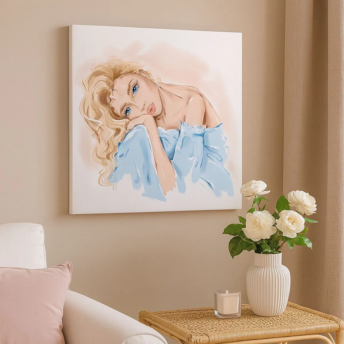 Obraz na płótnie - Rozmarzona w błękicie - 30x30 cm