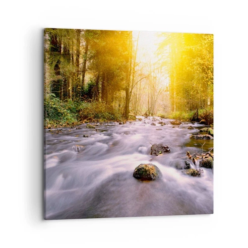 Obraz na płótnie - Malachit w srebrno-złotej oprawie - 50x50 cm