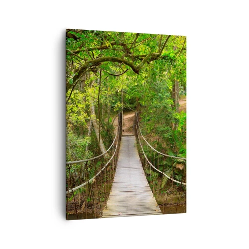 Obraz na płótnie - Wiszący most w tropikalnym lesie - 50x70cm - Bo w ogrodzie rośnie pnącze - Nowoczesna dekoracja ścienna do salonu, kuchni i sypialni ARTTOR
