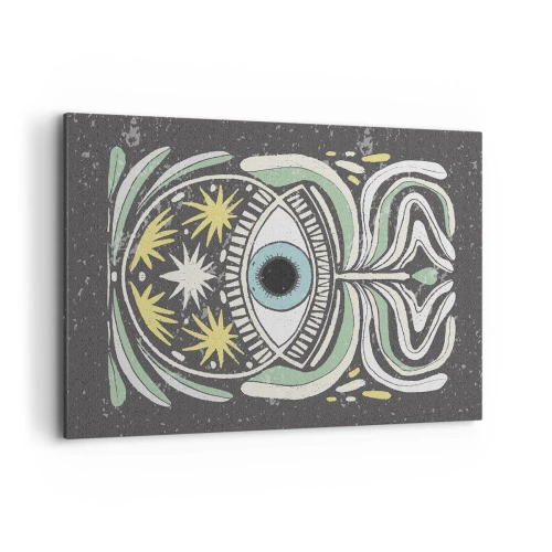 Obraz na płótnie - Symboliczne oko w otoczeniu abstrakcyjnych wzorów - 100x70cm - Plemienne rytuały - Nowoczesna dekoracja ścienna do salonu, kuchni i sypialni ARTTOR