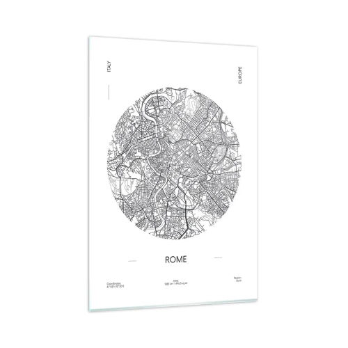Obraz na szkle - Mapa Rzymu w minimalistycznym, czarno-białym stylu - 80x120cm - Anatomia Rzymu - Nowoczesna dekoracja ścienna do salonu i sypialni ARTTOR