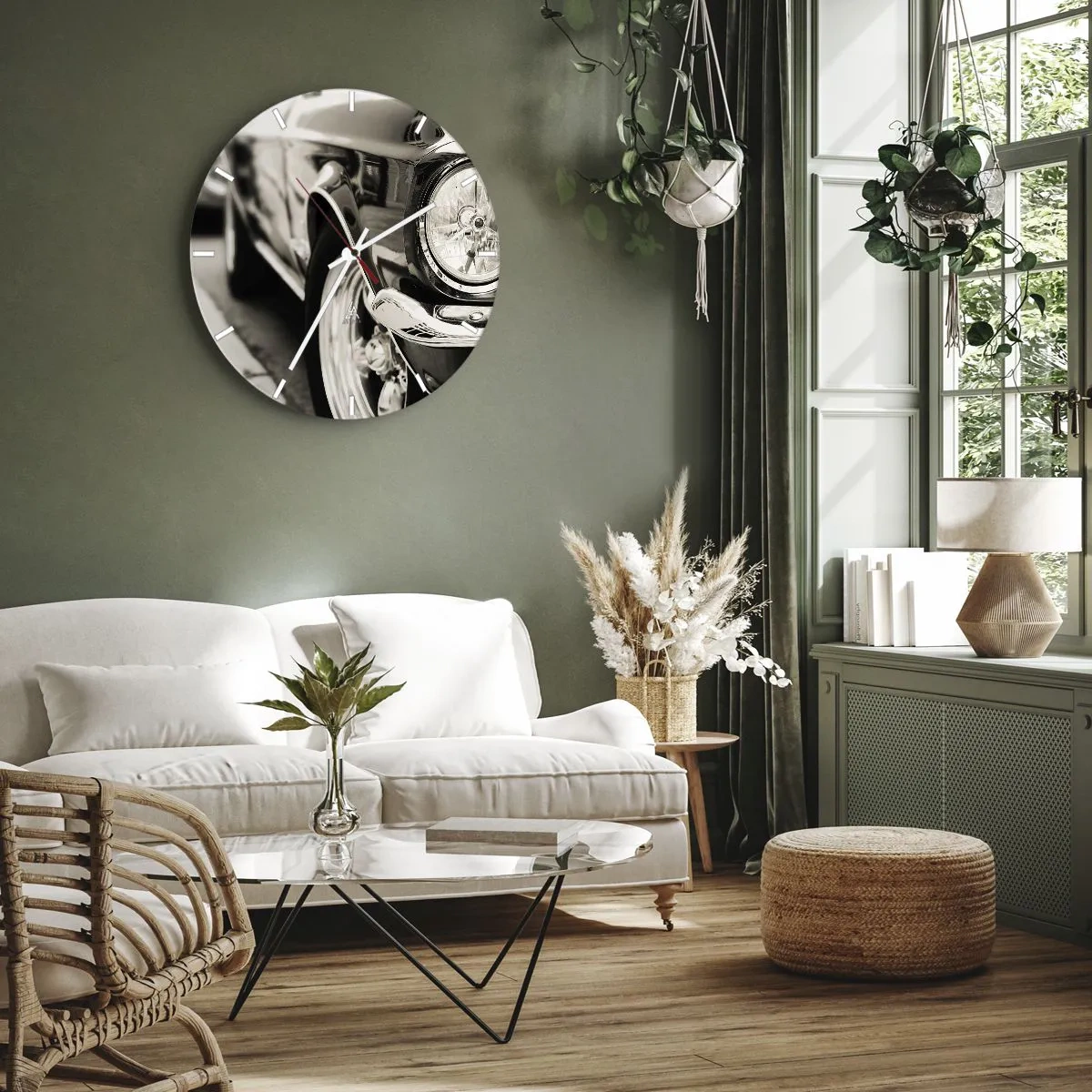 Zegar ścienny - Zbliżenie na reflektor klasycznego samochodu - 30x30cm - Nieprzemijający blask - Nowoczesna dekoracja ścienna do salonu, kuchni i sypialni ARTTOR