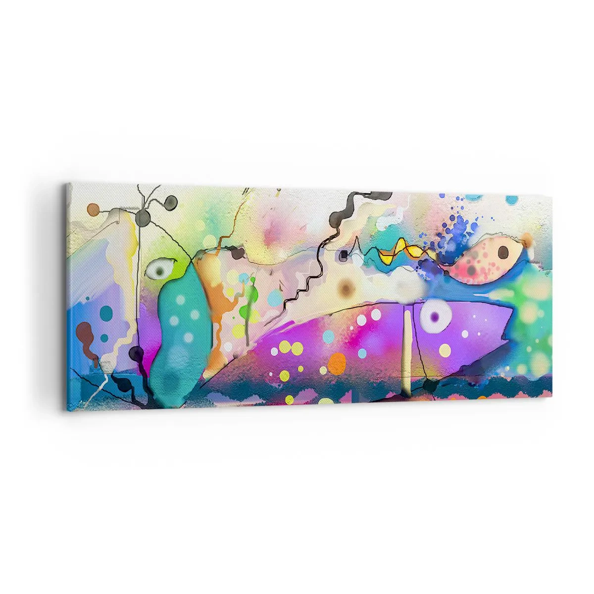 Obraz na płótnie - Abstrakcyjne ryby w kolorowej, surrealistycznej kompozycji - 120x50cm - Brak słów! - Nowoczesna dekoracja ścienna do salonu i sypialni ARTTOR
