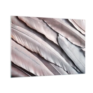 Obraz na szkle - Zbliżenie na pastelowe pióra w odcieniach różu i srebra - 100x70cm - W różowej srebrzystości - Nowoczesna dekoracja ścienna do salonu, kuchni i sypialni ARTTOR