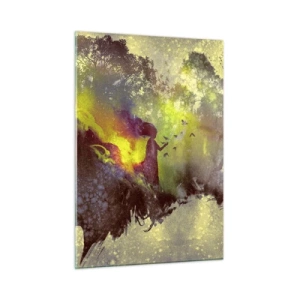 Obraz na szkle - Profil twarzy kobiety wypełniony naturą i kolorowymi efektami - 50x70cm - Matka Natura - Nowoczesna dekoracja ścienna do salonu, kuchni i sypialni ARTTOR
