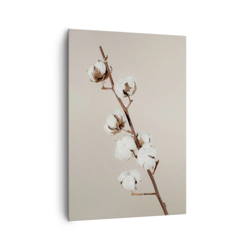 Obraz na płótnie - Gałązka bawełny na beżowym tle - 70x100cm - U źródła miękkości - Nowoczesna dekoracja ścienna do salonu i sypialni ARTTOR