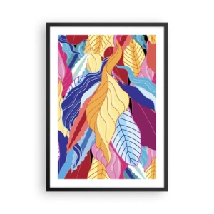 Plakat w czarnej ramie - Kolorowe liście w abstrakcyjnym stylu - 50x70cm - Kolorowy bałagan - Nowoczesna dekoracja ścienna do salonu i sypialni ARTTOR