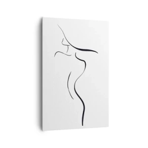 Obraz na płótnie - Minimalistyczny kontur kobiecej sylwetki na białym tle - 80x120cm - Nieuchwytna jak fala - Nowoczesna dekoracja ścienna do salonu i sypialni ARTTOR