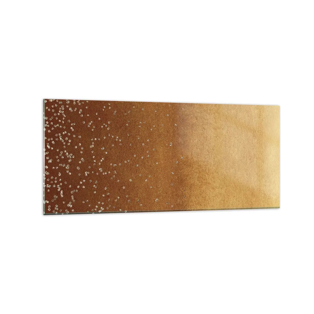 Obraz na szkle - Złoty gradient z subtelnym połyskiem i zdobieniem - 120x50cm - Narodziny światła - Nowoczesna dekoracja ścienna do salonu i sypialni ARTTOR