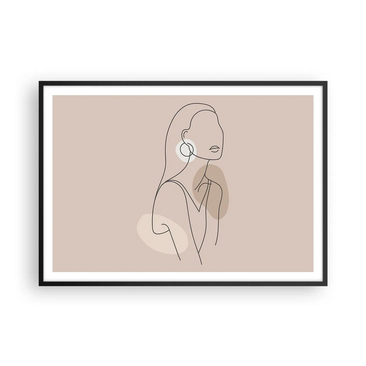 Plakat w czarnej ramie - Minimalistyczna ilustracja kobiety z konturów na beżowym tle - 100x70cm - Ikona dziewczęcości - Nowoczesna dekoracja ścienna do salonu i sypialni ARTTOR