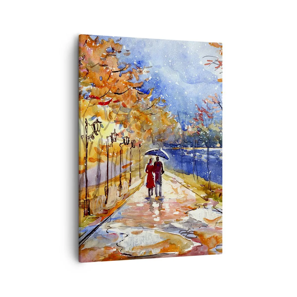 Obraz na płótnie - Jesienna alejka z parą pod parasolem - 50x70cm - Razem do granicy czasu - Nowoczesna dekoracja ścienna do salonu, kuchni i sypialni ARTTOR