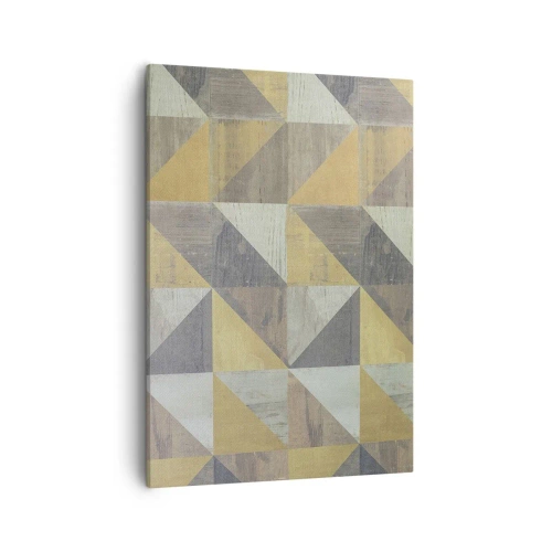 Obraz na płótnie - Geometryczny wzór z trójkątów w odcieniach beżu, szarości i żółci - 50x70cm - Pod kątem trójkąta - Nowoczesna dekoracja ścienna do salonu, kuchni i sypialni ARTTOR