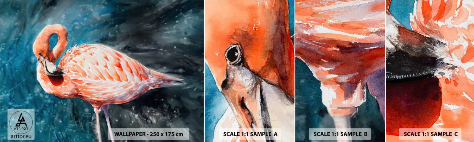 Fototapeta Próbka Samoprzylepna Deluxe Sticker - Dekoracyjny z natury - Flaming, Ptak, Natura - 100x30 cm