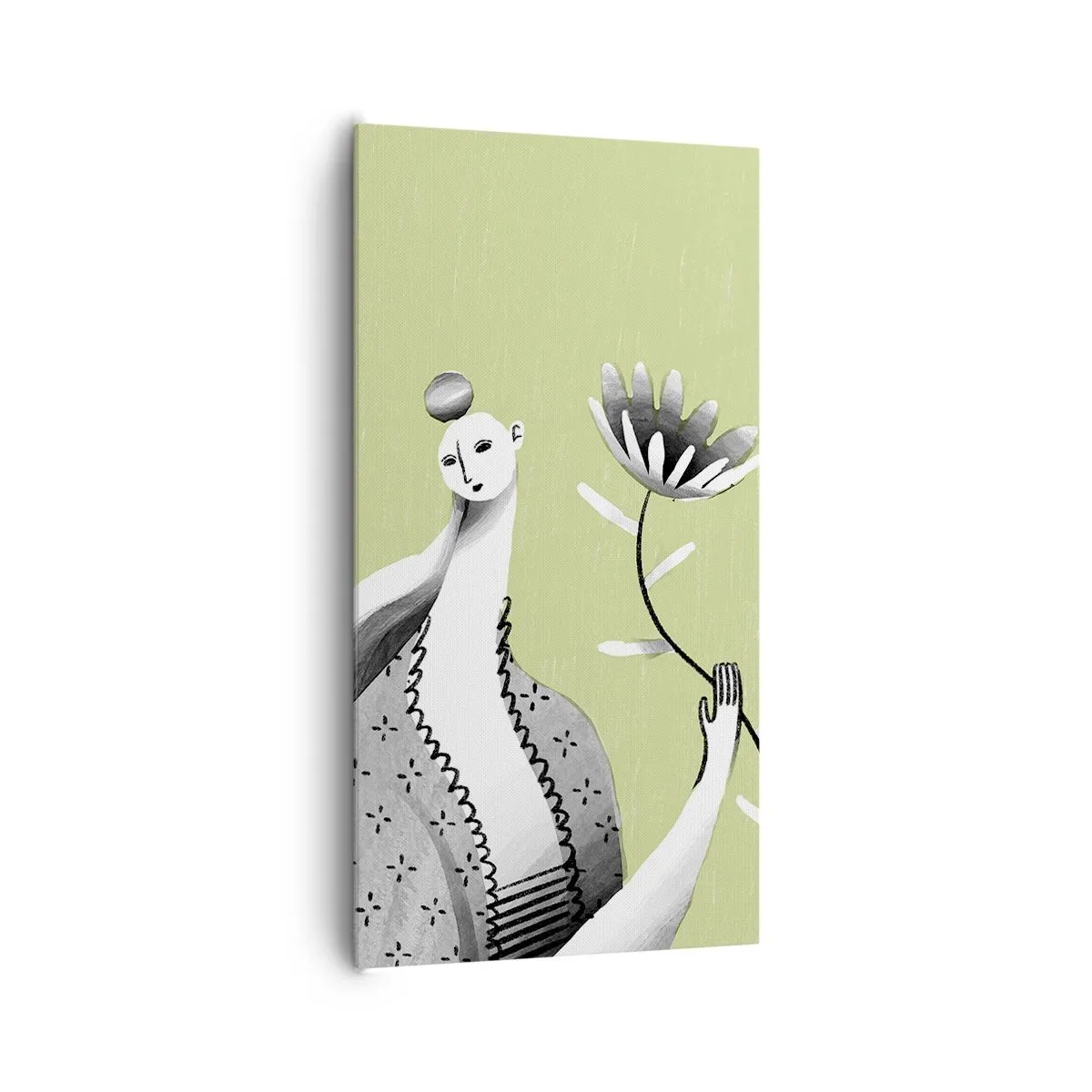 Obraz na płótnie - Portret modernistyczny – trzymająca kwiat - 65x120 cm