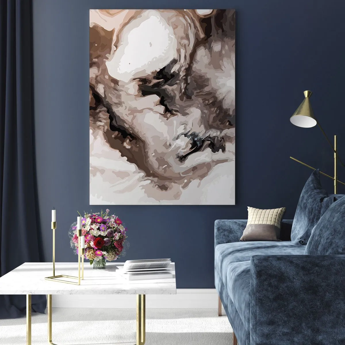 Obraz na szkle - Abstrakcyjny wzór w odcieniach brązu i bieli - 80x120cm - Narodziny galaktyki - Nowoczesna dekoracja ścienna do salonu i sypialni ARTTOR