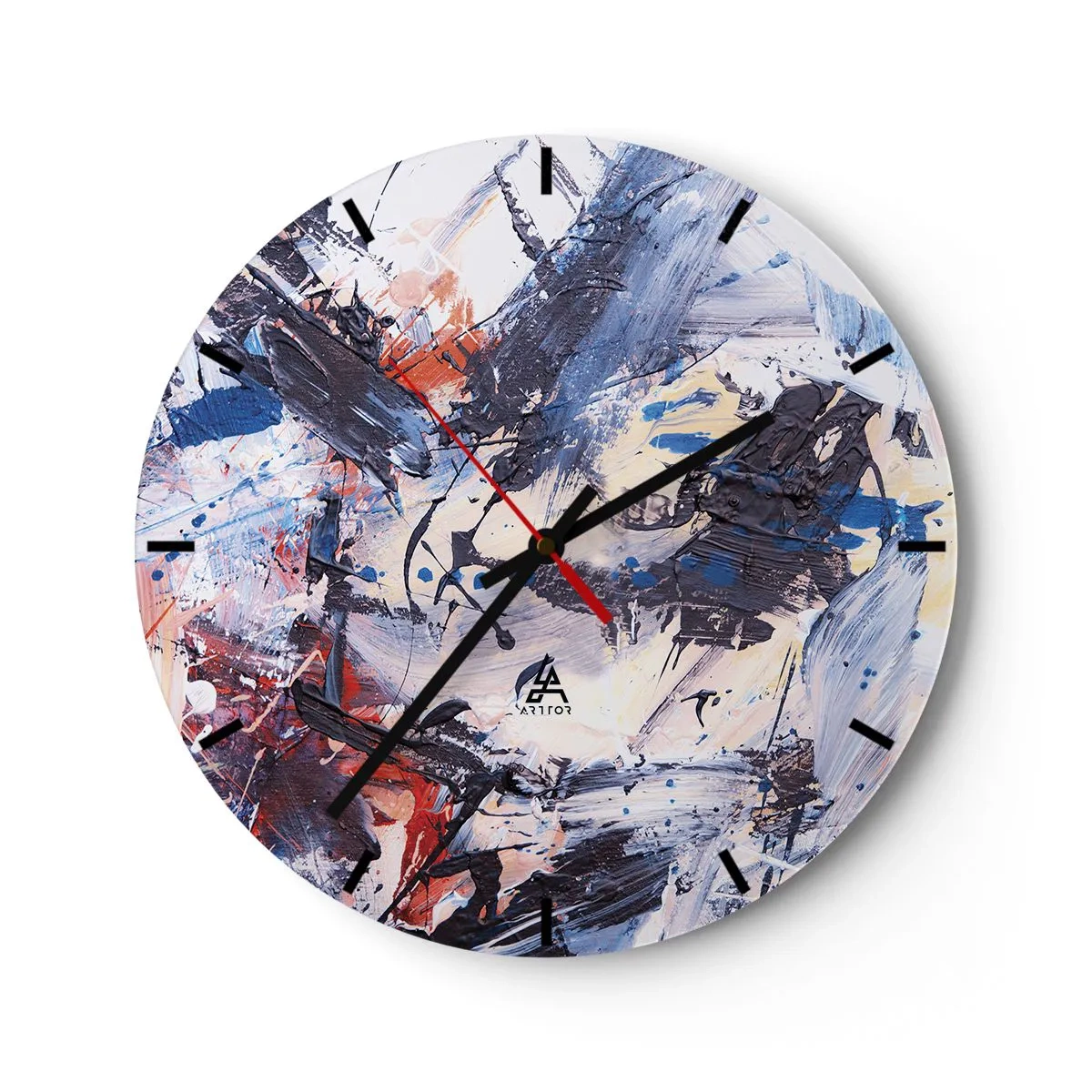 Zegar ścienny - Abstrakcyjne pociągnięcia pędzla w dynamicznych kolorach - 30x30cm - Szalony taniec abstrakcji - Nowoczesna dekoracja ścienna do salonu, kuchni i sypialni ARTTOR