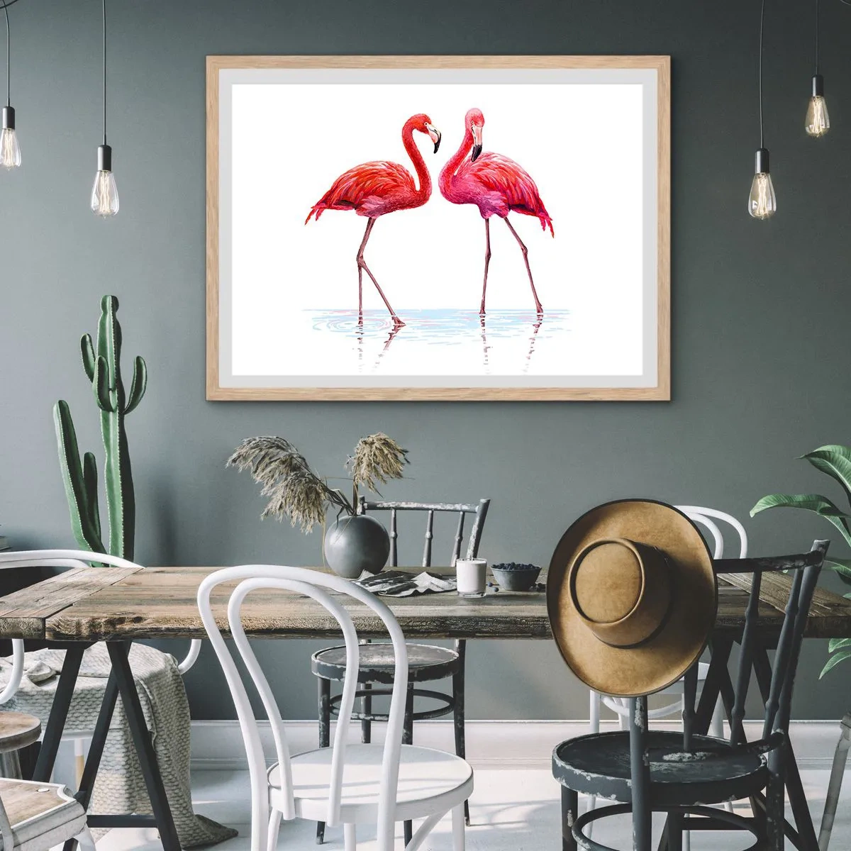 Plakat w ramie jasny dąb - Różowe randez-vous - 70x50 cm