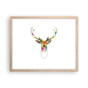 Plakat w ramie jasny dąb - Łagodny jelonek skąpany w kolorze - 50x40 cm