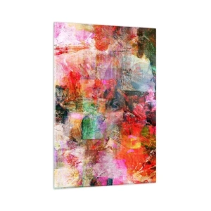 Obraz na szkle - Abstrakcyjna kompozycja z dominującymi różowymi i czerwonymi tonami - 80x120cm - Podróż poprzez róż - Nowoczesna dekoracja ścienna do salonu i sypialni ARTTOR