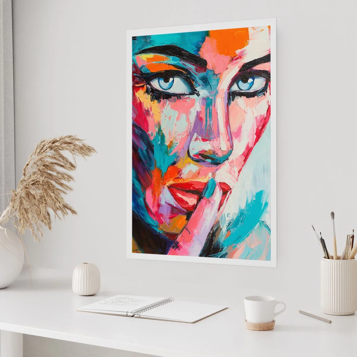 Plakat - Kolorowy portret kobiety w ekspresyjnym stylu - 50x70cm - Nasza pierwsza tajemnica - Nowoczesna dekoracja ścienna do salonu, kuchni i sypialni ARTTOR