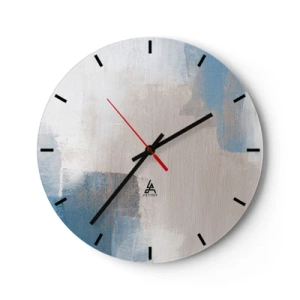 Zegar ścienny - Nowoczesna abstrakcja w beżu, błękicie i szarościach - 30x30cm - Abstrakcja różowa za zasłoną błękitu - Nowoczesna dekoracja ścienna do salonu, kuchni i sypialni ARTTOR