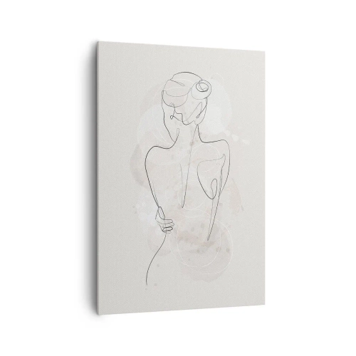 Obraz na płótnie - Minimalistyczny szkic kobiecej sylwetki na jasnym tle - 70x100cm - Jak czuły instrument - Nowoczesna dekoracja ścienna do salonu i sypialni ARTTOR