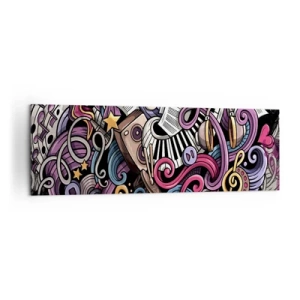 Obraz na płótnie - Muzyczna abstrakcja pełna kolorowych instrumentów i nut - 160x50cm - Skomplikowana melodia - Nowoczesna dekoracja ścienna do salonu i sypialni ARTTOR